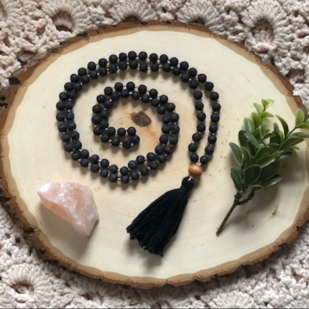Black Lava Beads Mala Necklace